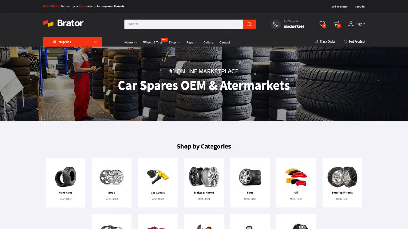 Brator - Tema de Shopify para autopartes