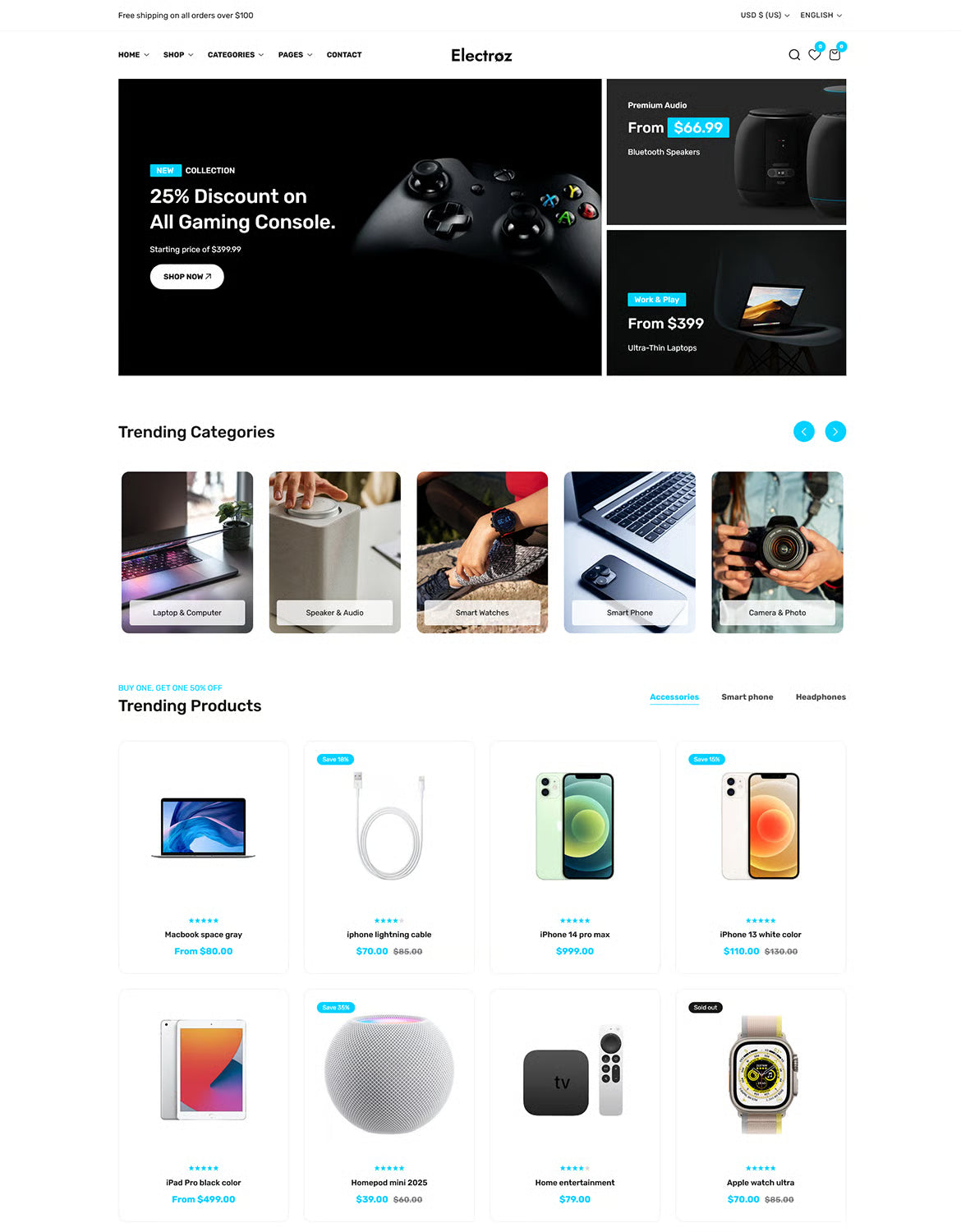 Electroz — Tema limpio de Shopify para tienda de electrónica