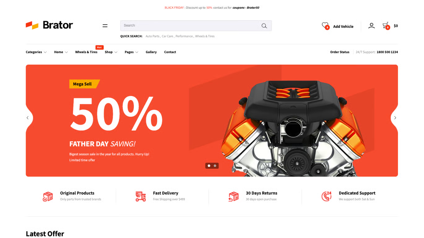 Brator - Tema de Shopify para autopartes