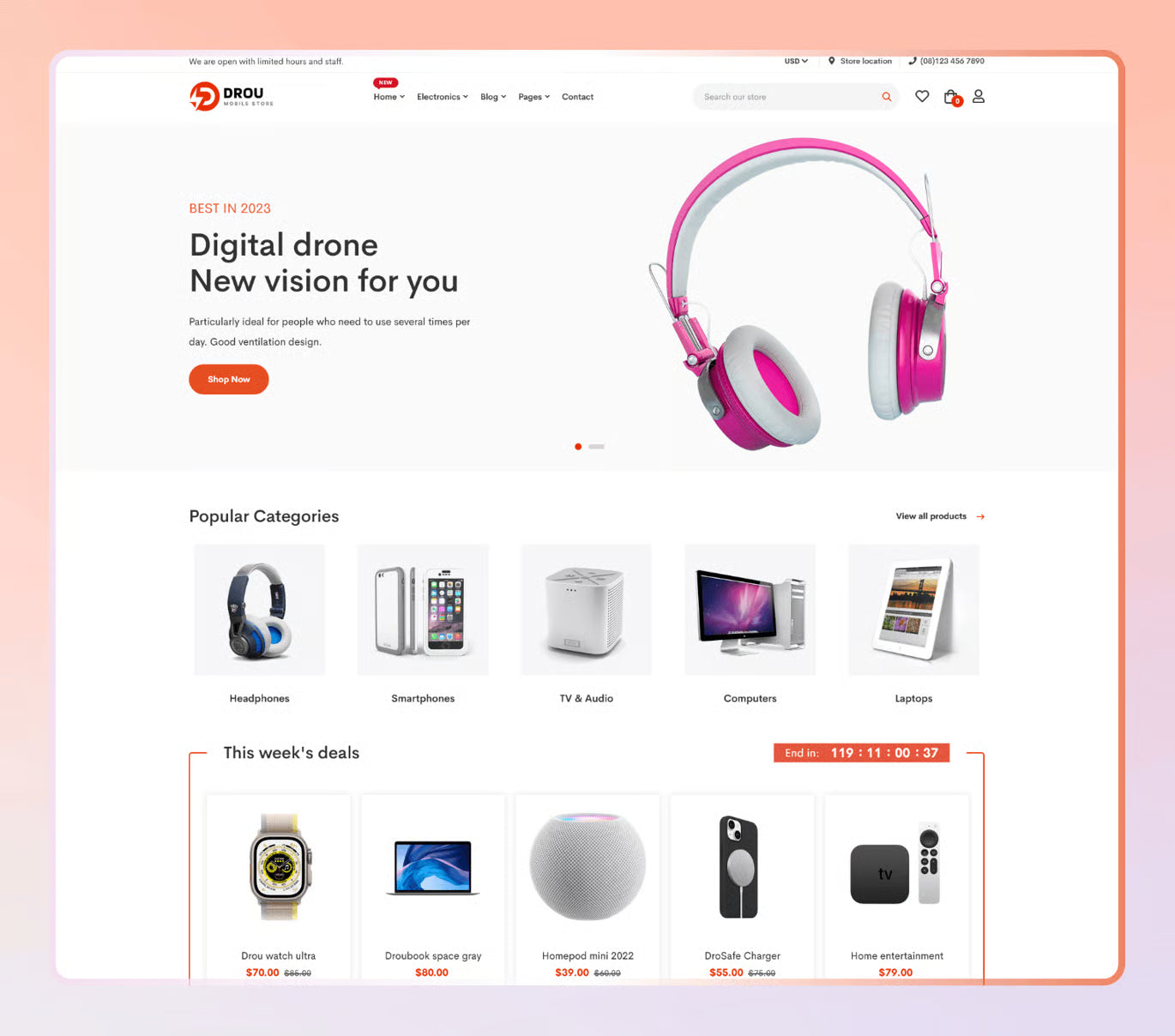 Drou - Tema Shopify 2.0 para tienda de electrónica