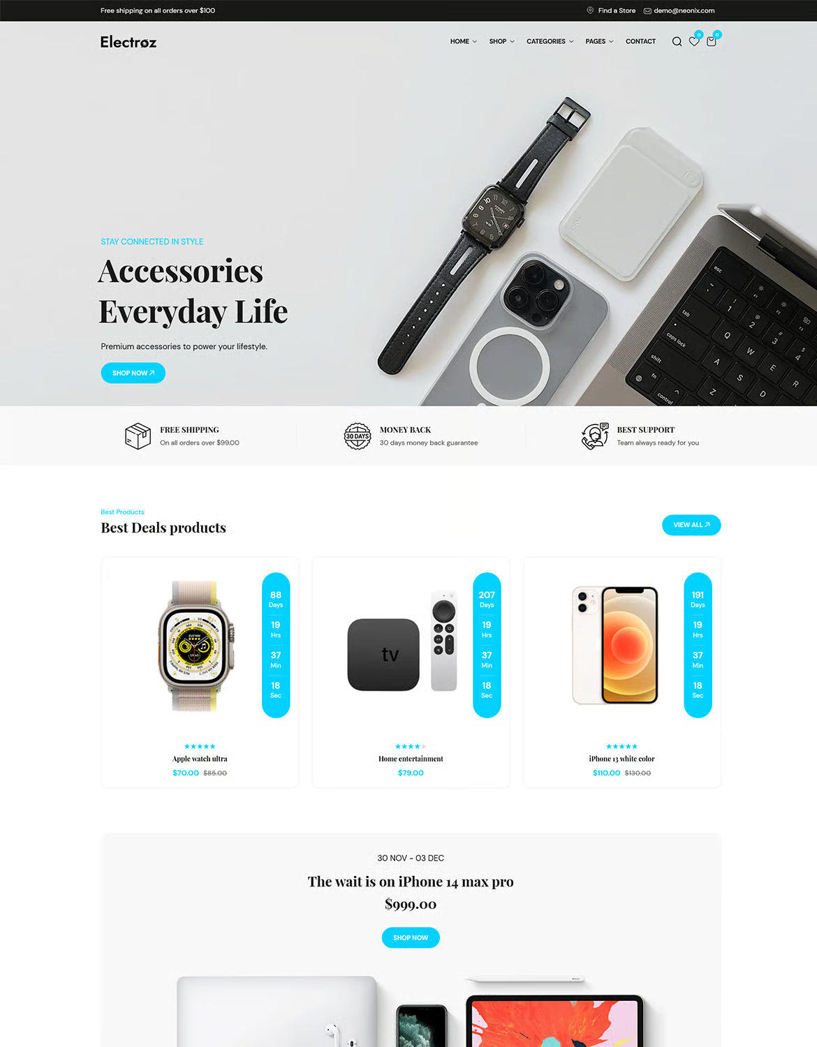 Electroz — Tema limpio de Shopify para tienda de electrónica